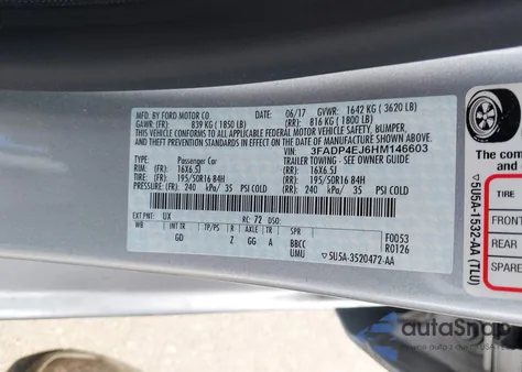 2017 Ford Fiesta Se z USA, uszkodzony, nr VIN 3FADP4EJ6HM146603